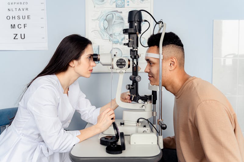 Man having an eye examination with modern equipment